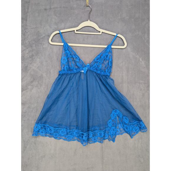 Vintage Fredericks of Hollywood Blue Lace Nighty Teddy Medium - Picture 1 of 8